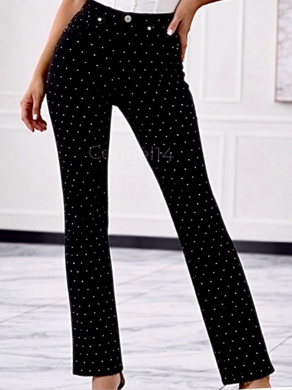 Gianni Bini Rhinestone Embellished Black Jeans High Rise Straight Leg NWT 26